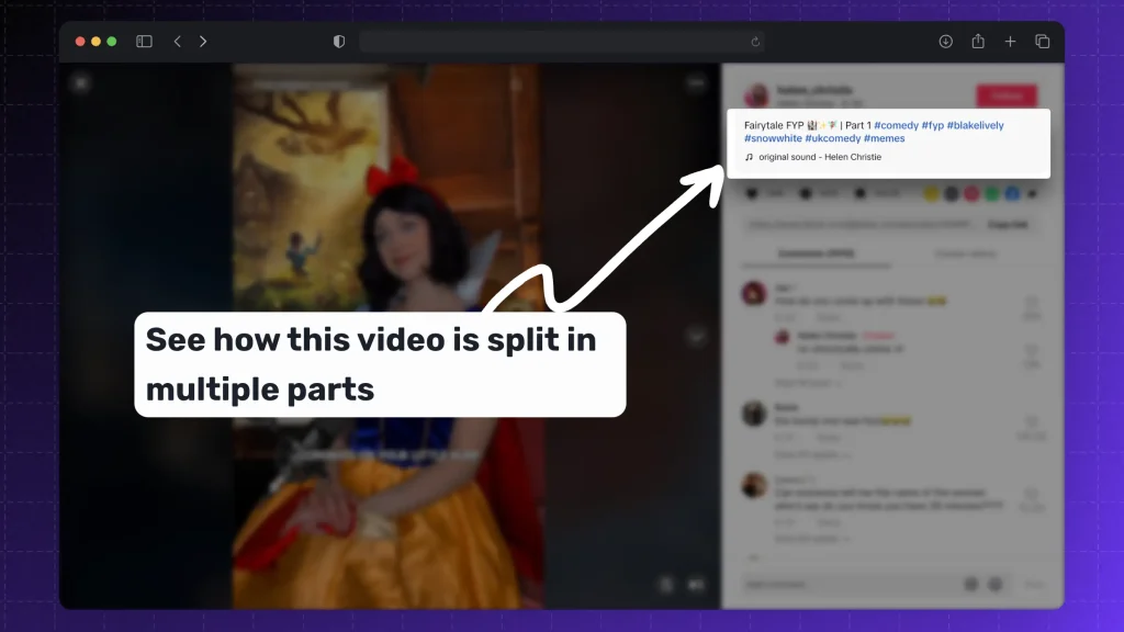 Pointing out that a video is split under multiple parts to create engagement through series