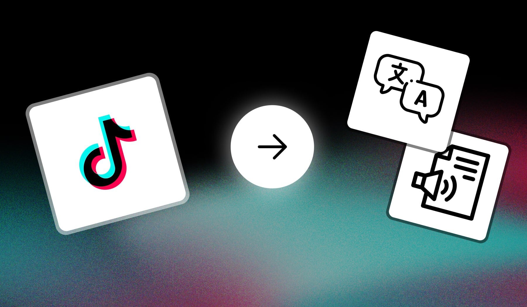 TikTok logo and transcribe/translate icons with an arrow in between