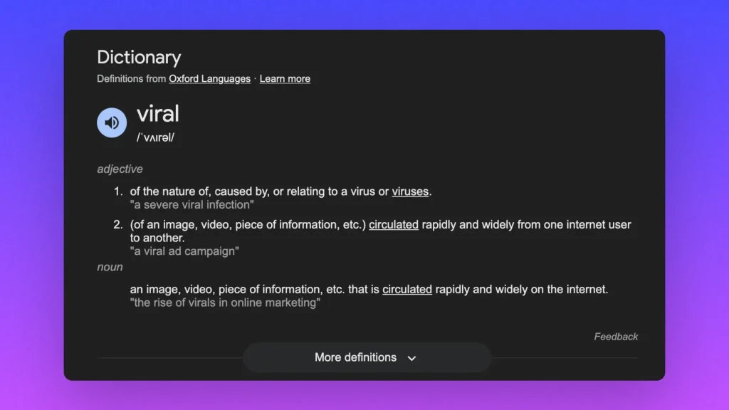 "Viral" word definition by Google