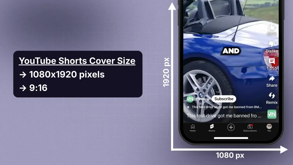 Explaining the size of a YouTube Shorts video's cover