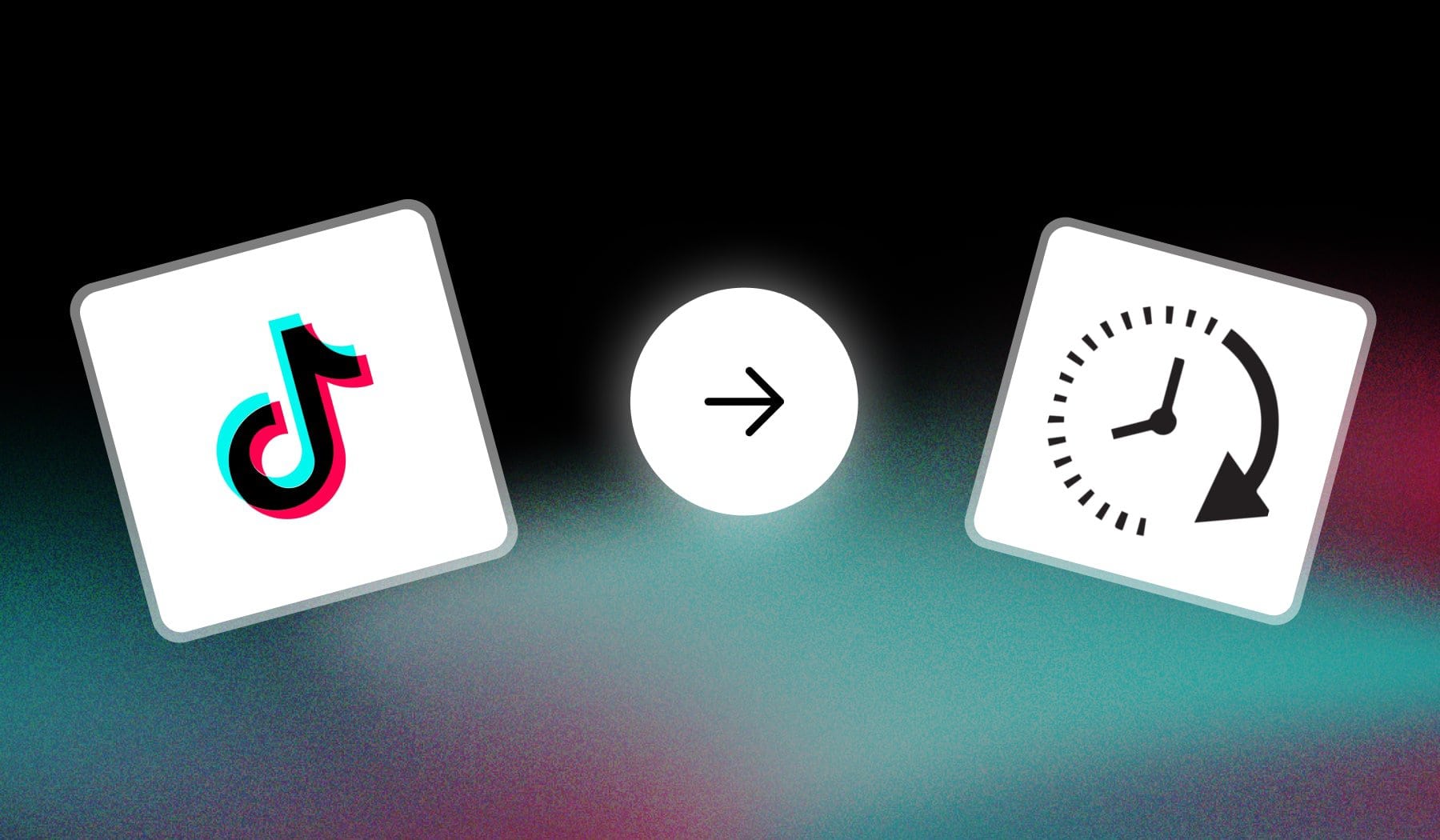 TikTok logo and Clock icon with arrow in between