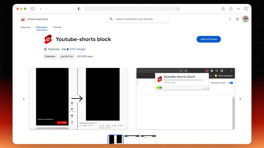 YouTube Shorts Blocker Extension on the Google Chrome Web Store