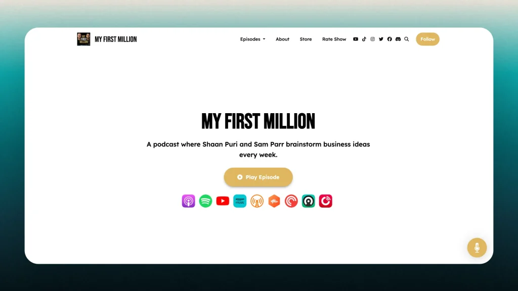 My First Million podcast's website