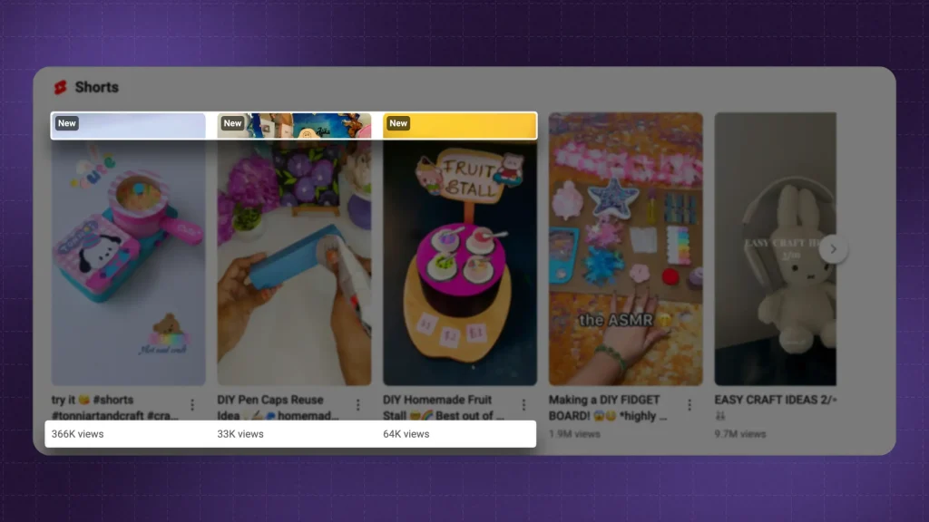 Showing how recently uploaded DIY YouTube Shorts have gone viral