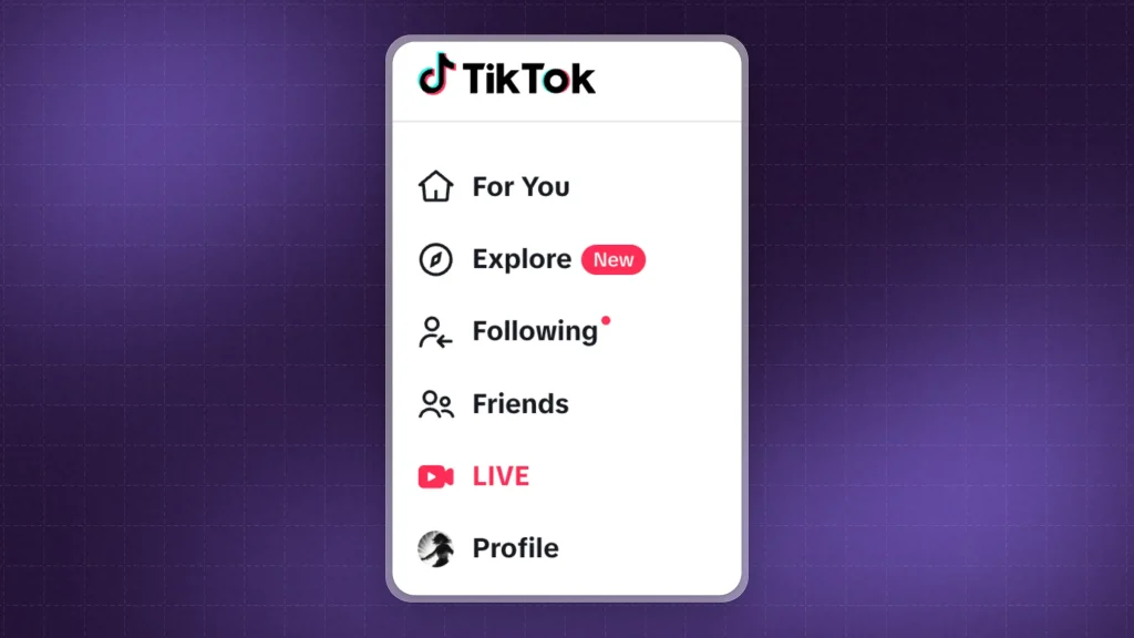 Highlighting the "LIVE" tab on the TikTok.com website