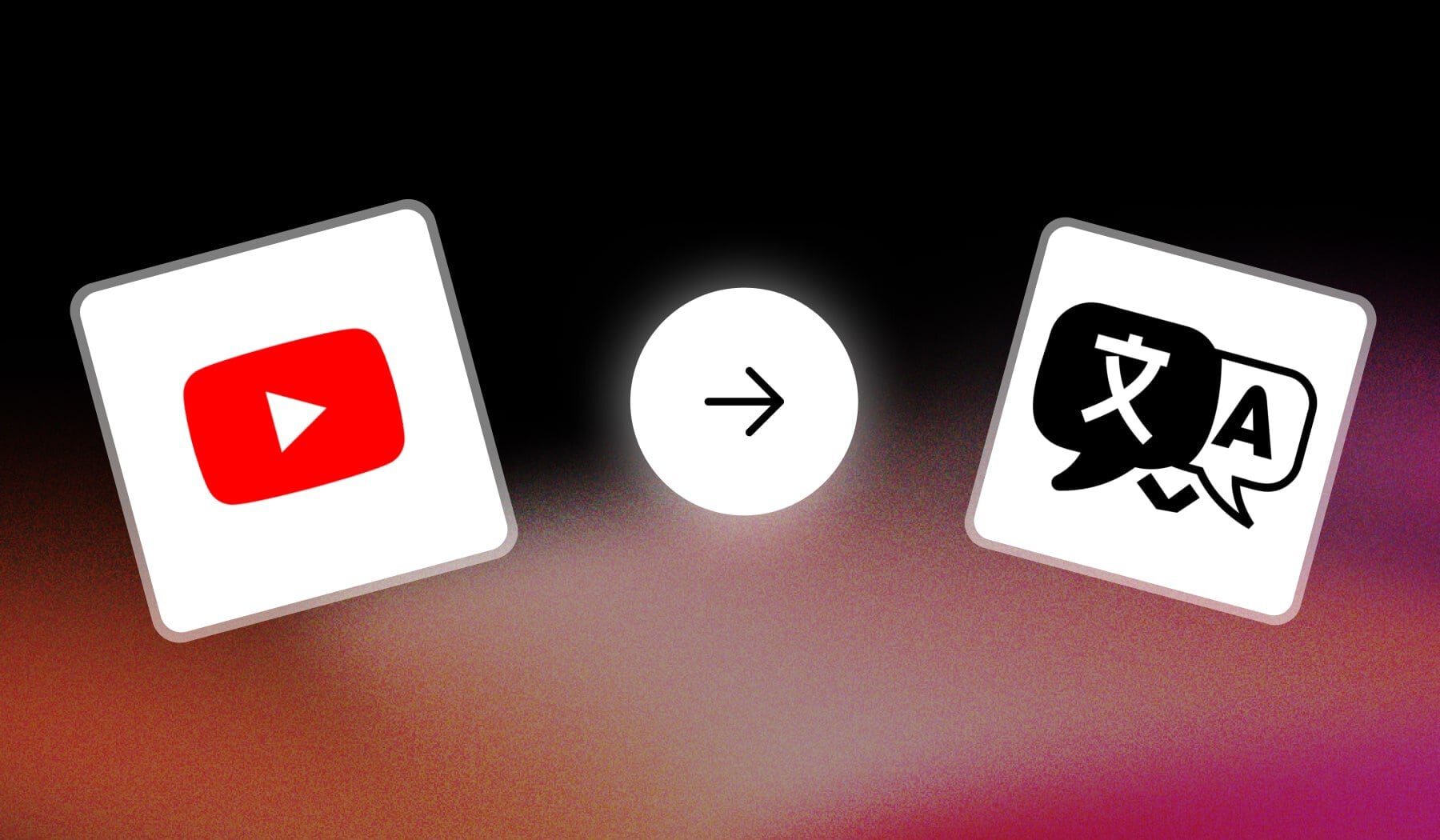 YouTube logo and translation icon with an arrow in between