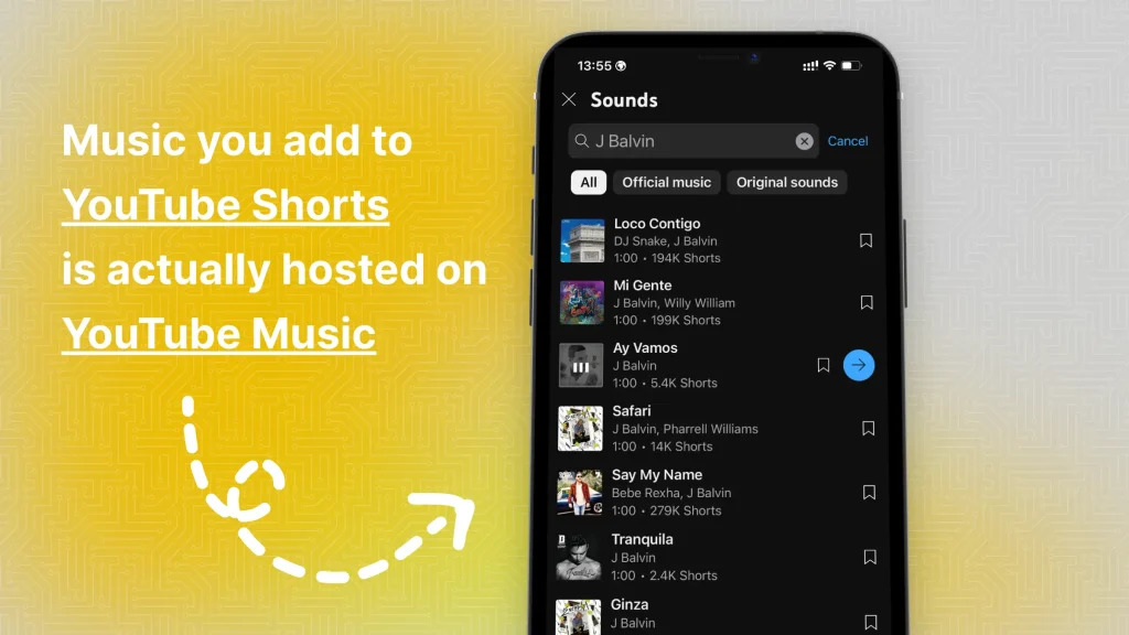 Songs from YouTube Shorts are hosted on YouTube Music