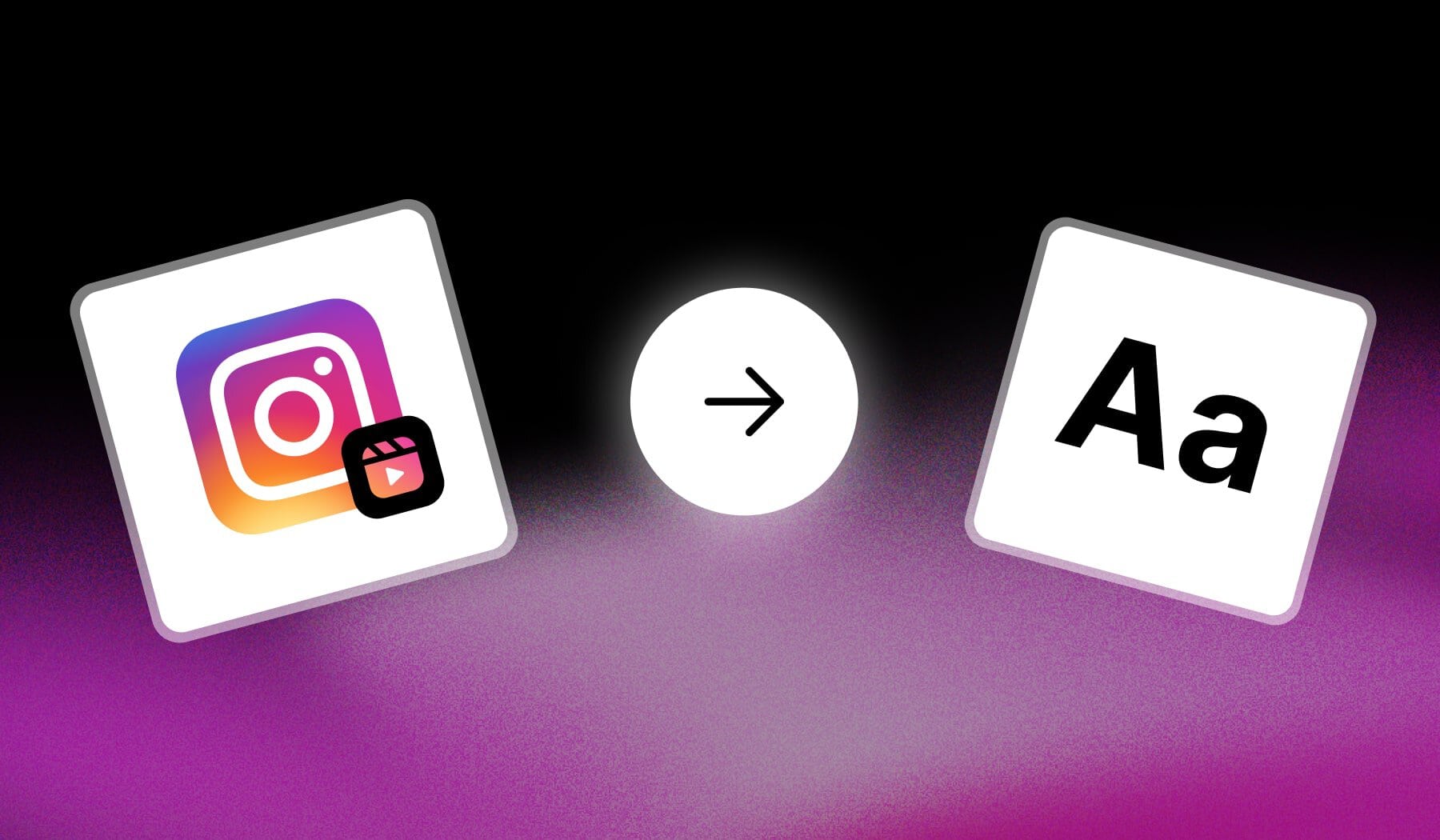 Instagram Reels logo and 'Aa' text icon with arrow in between