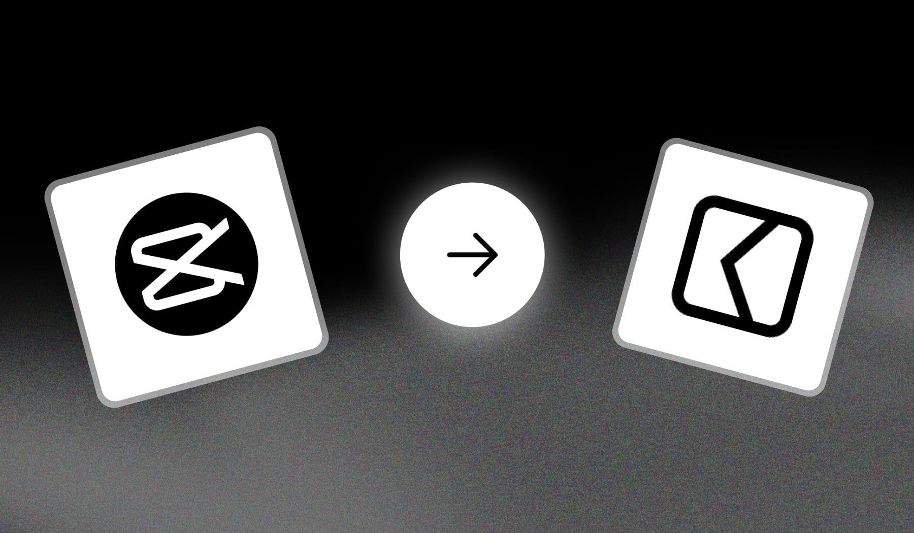 CapCut logo and video-transition icon with arrow in between