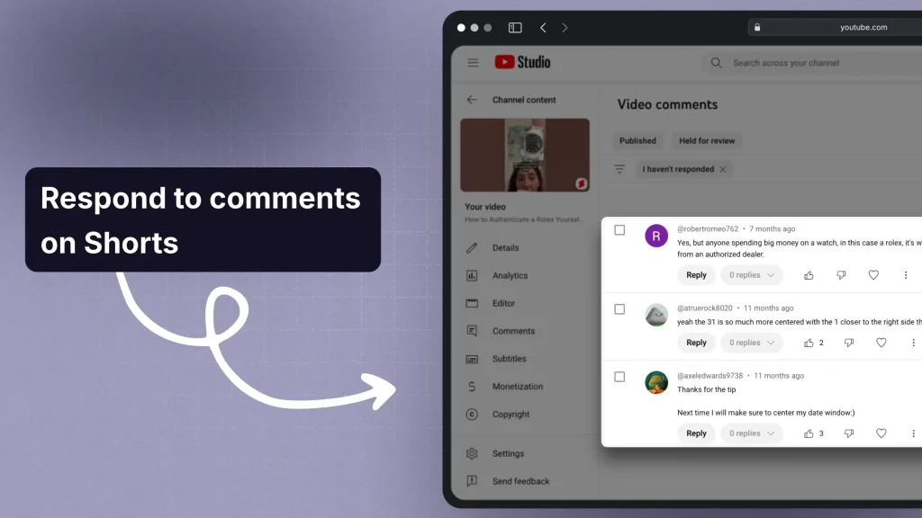 Telling people to respond to comments on their YouTube Shorts