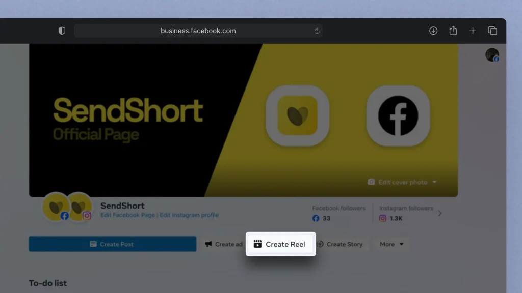 Clicking the button to create a Facebook Reel in Meta Business Suite