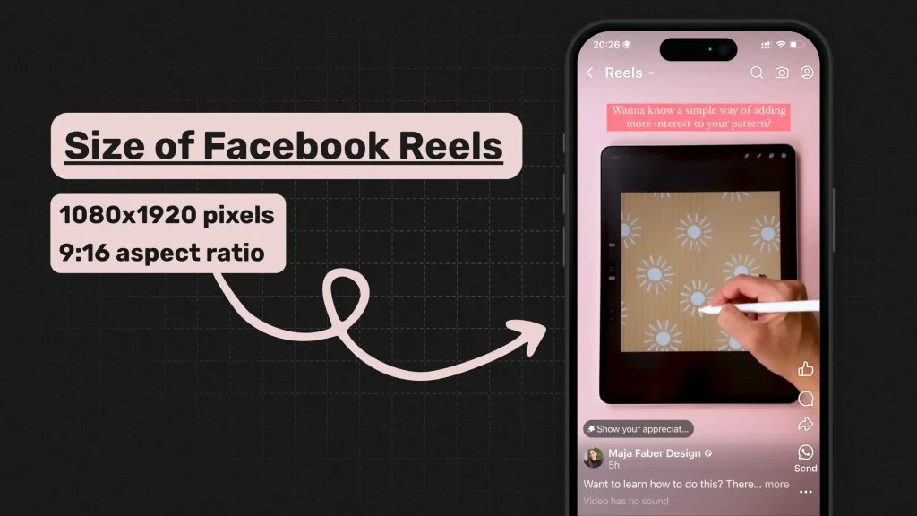 Infographic showing the size of Facebook Reels