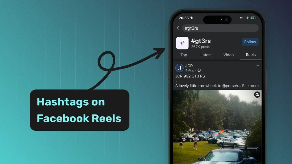 Highlighting where are hashtags on Facebook Reels