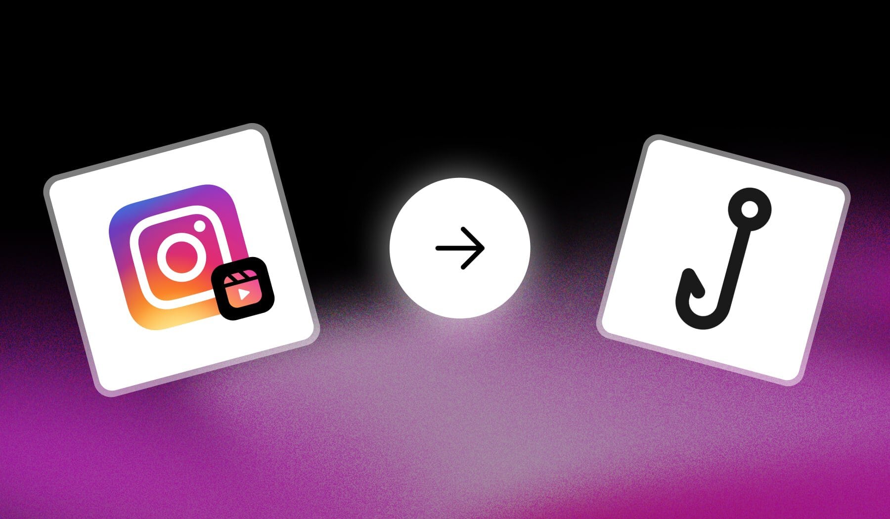 Instagram Reels logo and hook icon with arrow in between