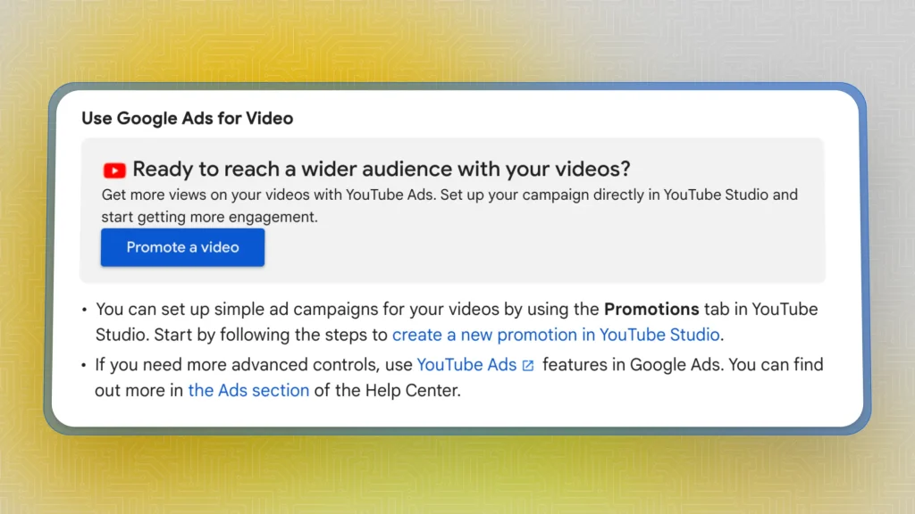 Screenshot from Google's guide about promoting a YouTube video