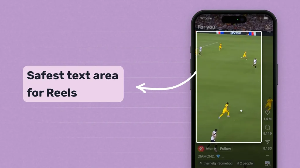 Highlighting where's the safe area for text on Instagram Reels