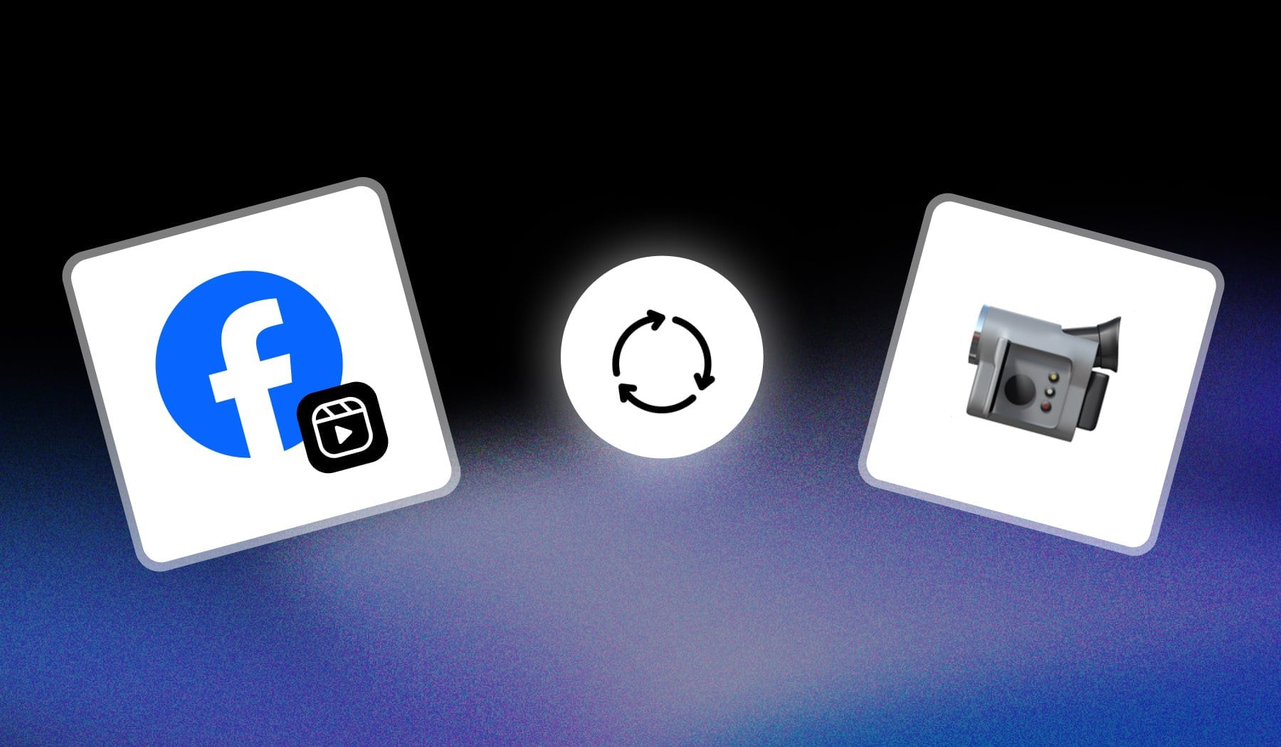 Facebook Reels logo and video-camera Apple emoji with a recycle symbol in the middle