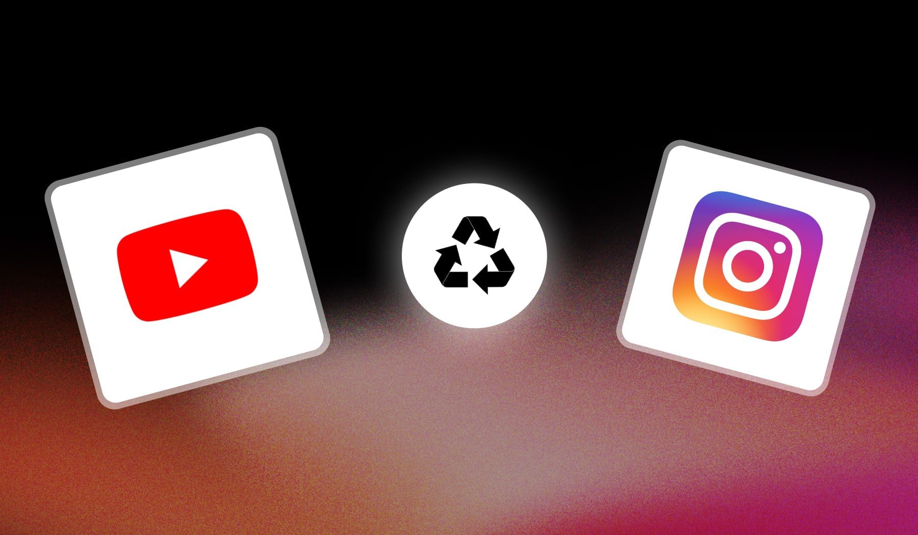 YouTube and Instagram logos icon with a recycle icon in between