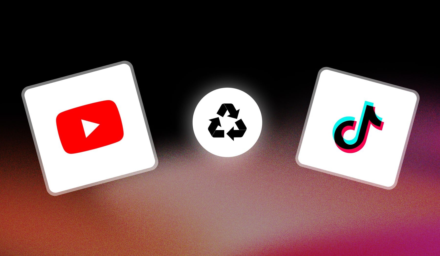 YouTube and TikTok logos icon with 'recycle' icon in between