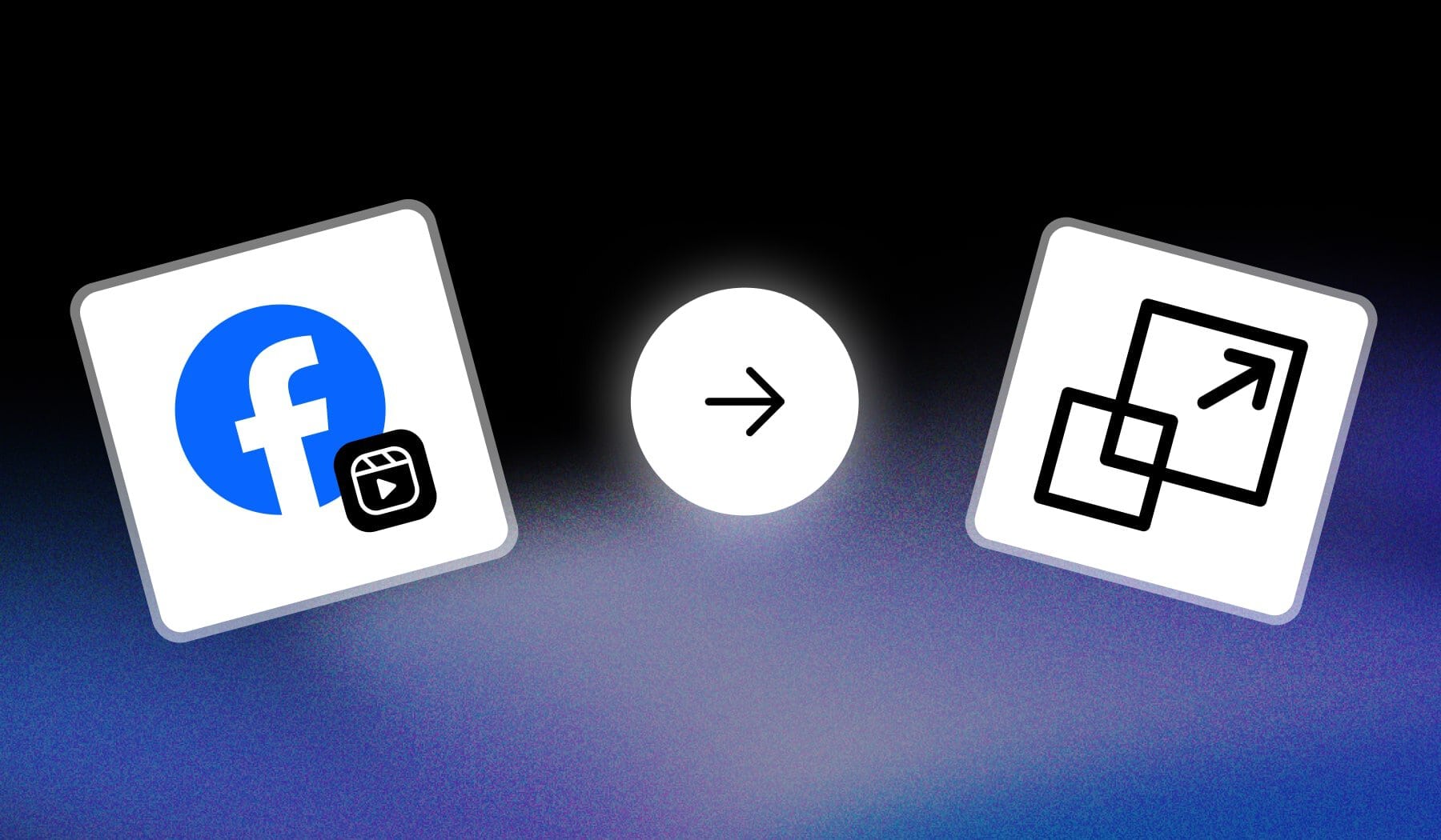 Facebook Reels logo and resize icon with arrow in between