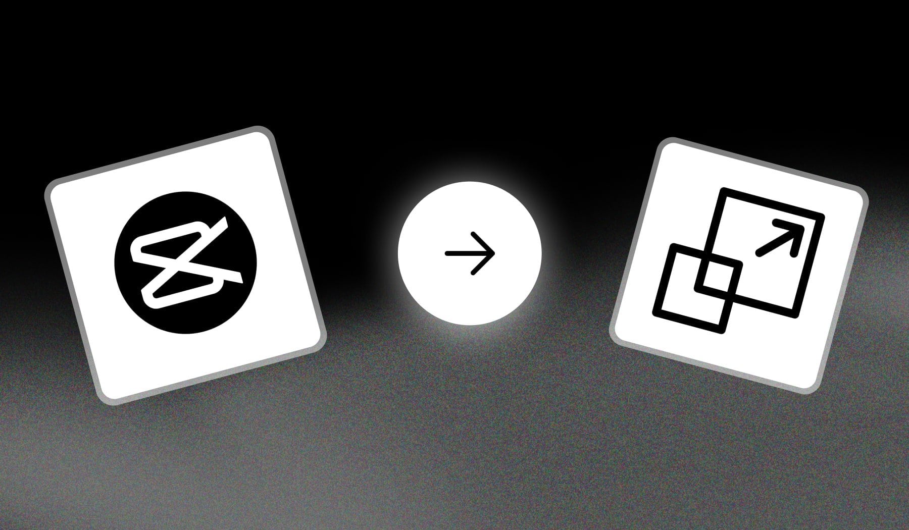 CapCut logo and resizing icon with arrow in between