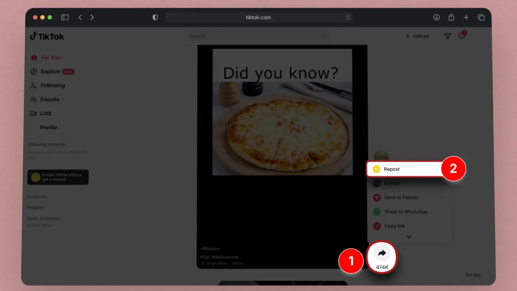 How to repost a TikTok on PC