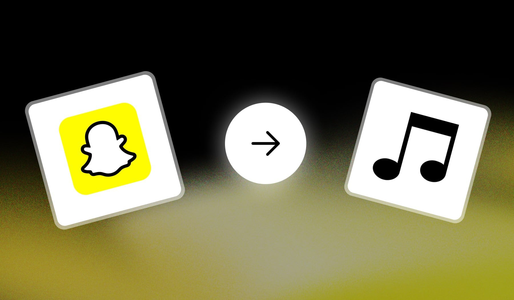 Snapchat logo and closed music icon with arrow in between