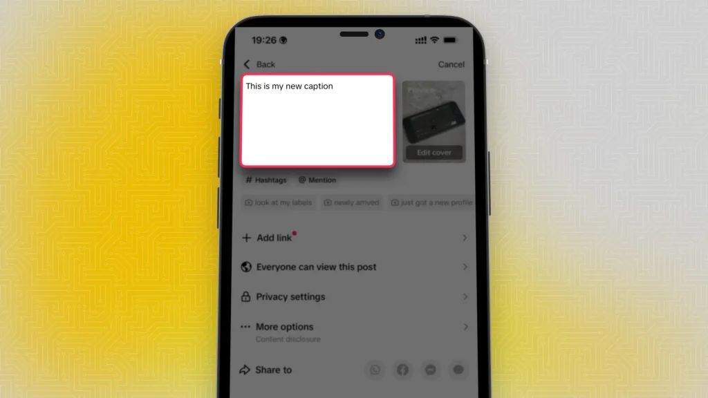 Typing a caption before publishing a TikTok video