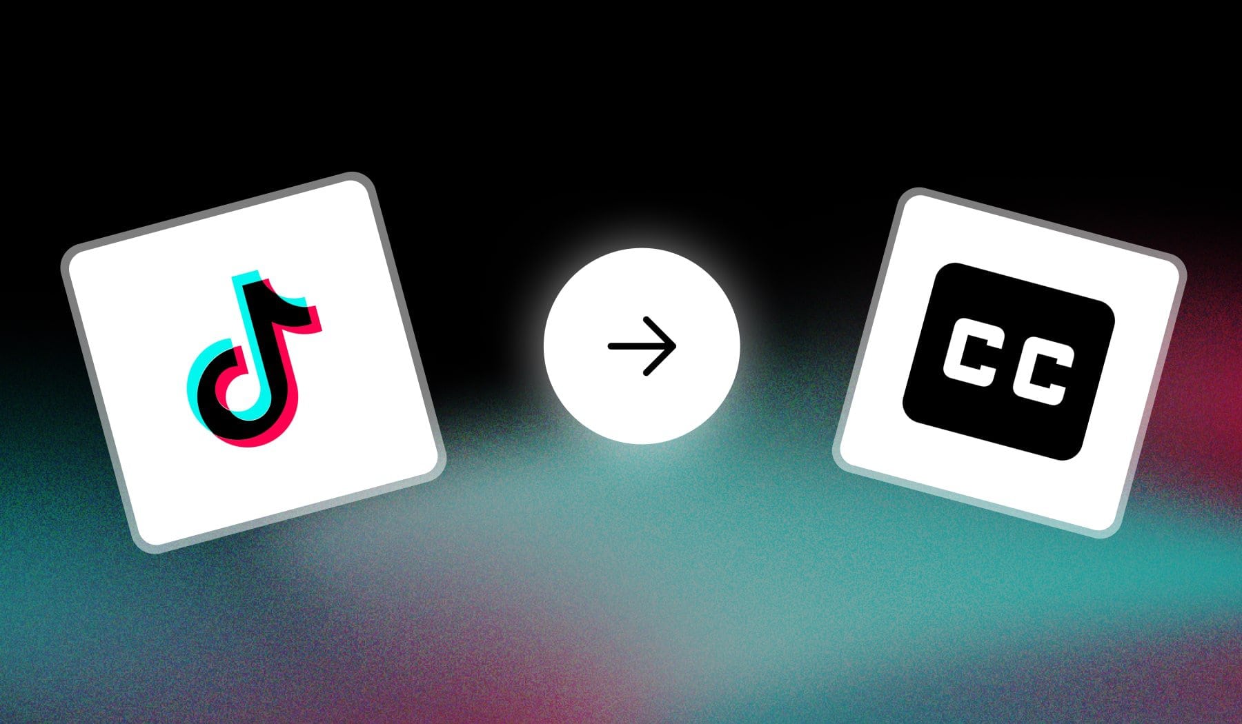 TikTok logo and closed-captions icon with an arrow in between