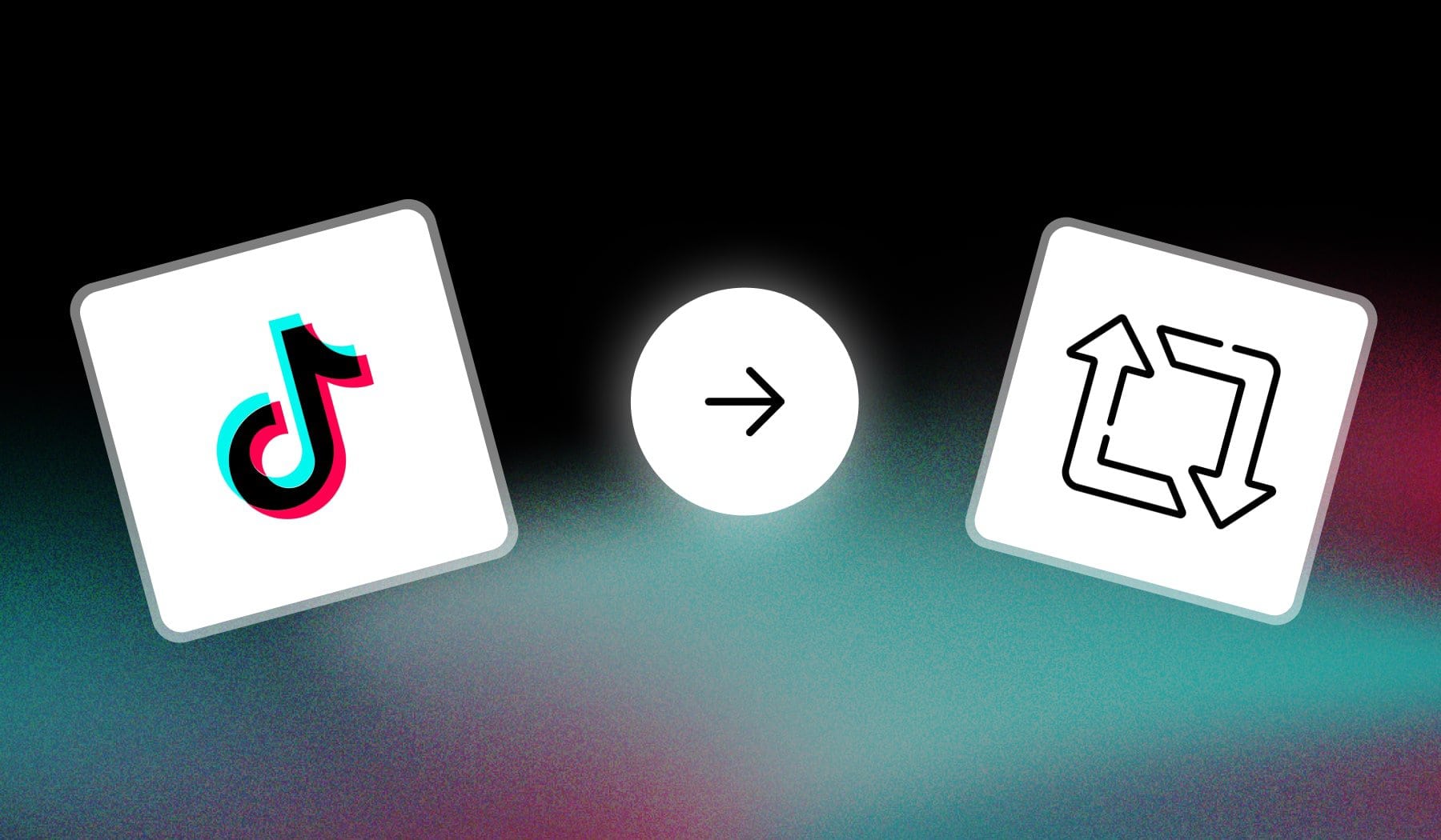 TikTok logo and Repost icon with arrow in between