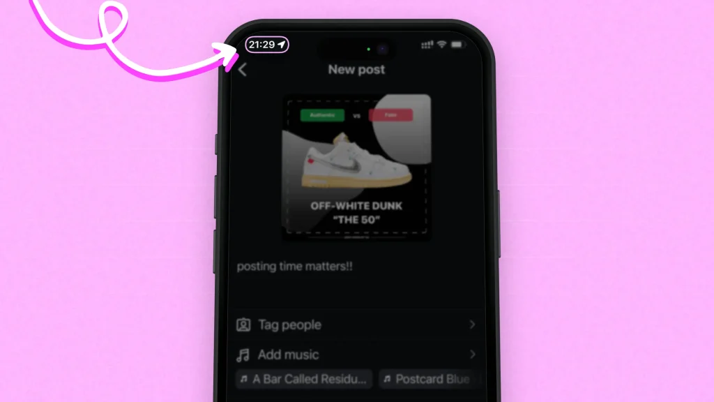 Highlighting the time on an iPhone while posting on Instagram