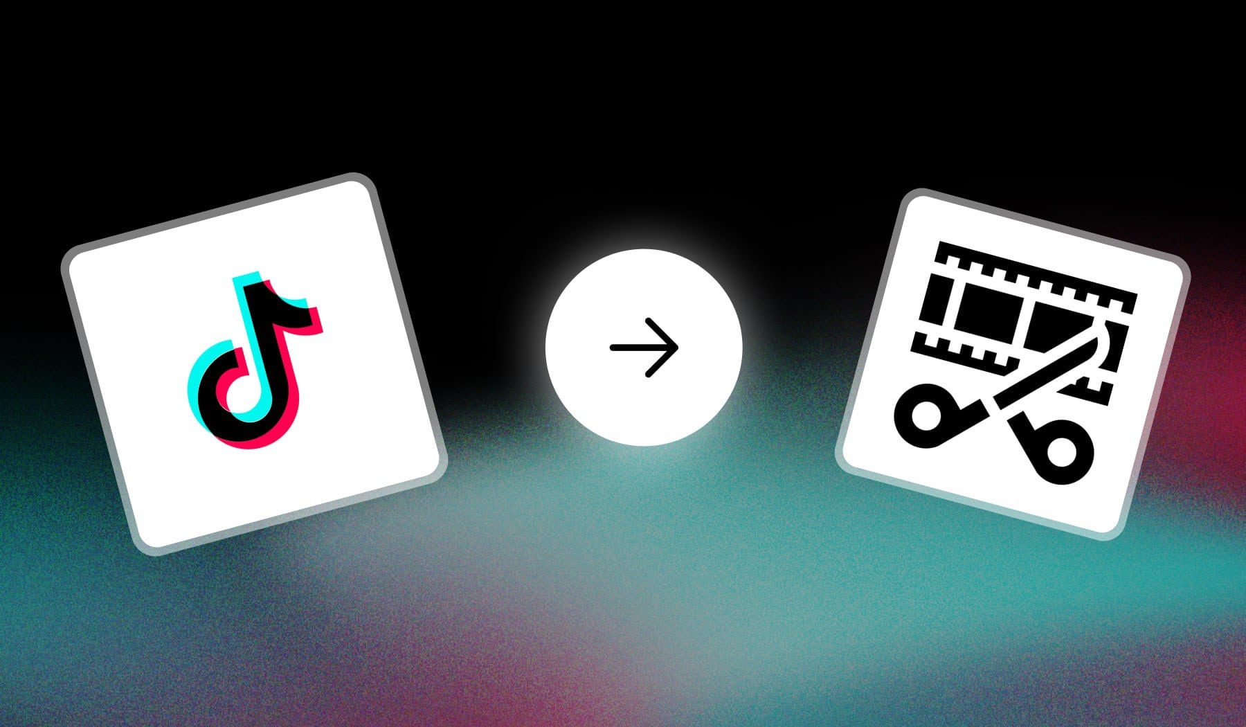 TikTok logo and video-trimming icon with arrow in between