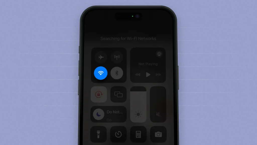 Highlighting the Wi-Fi symbol in an iPhone 15's Control Center