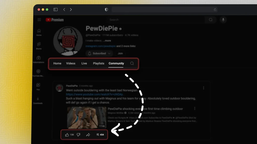 Highlighting one of PewDiePie's posts on YouTube Community