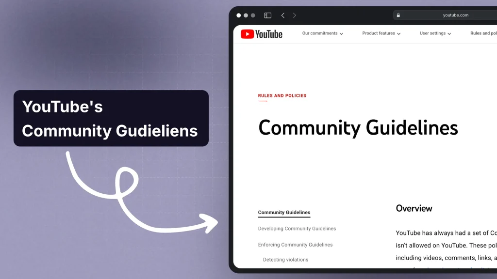 Highlighting the webpage with YouTube's community guidelines