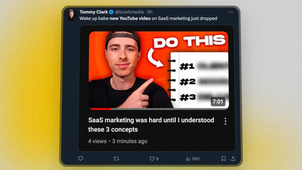 X (Twitter) post of somebody sharing their new YouTube video