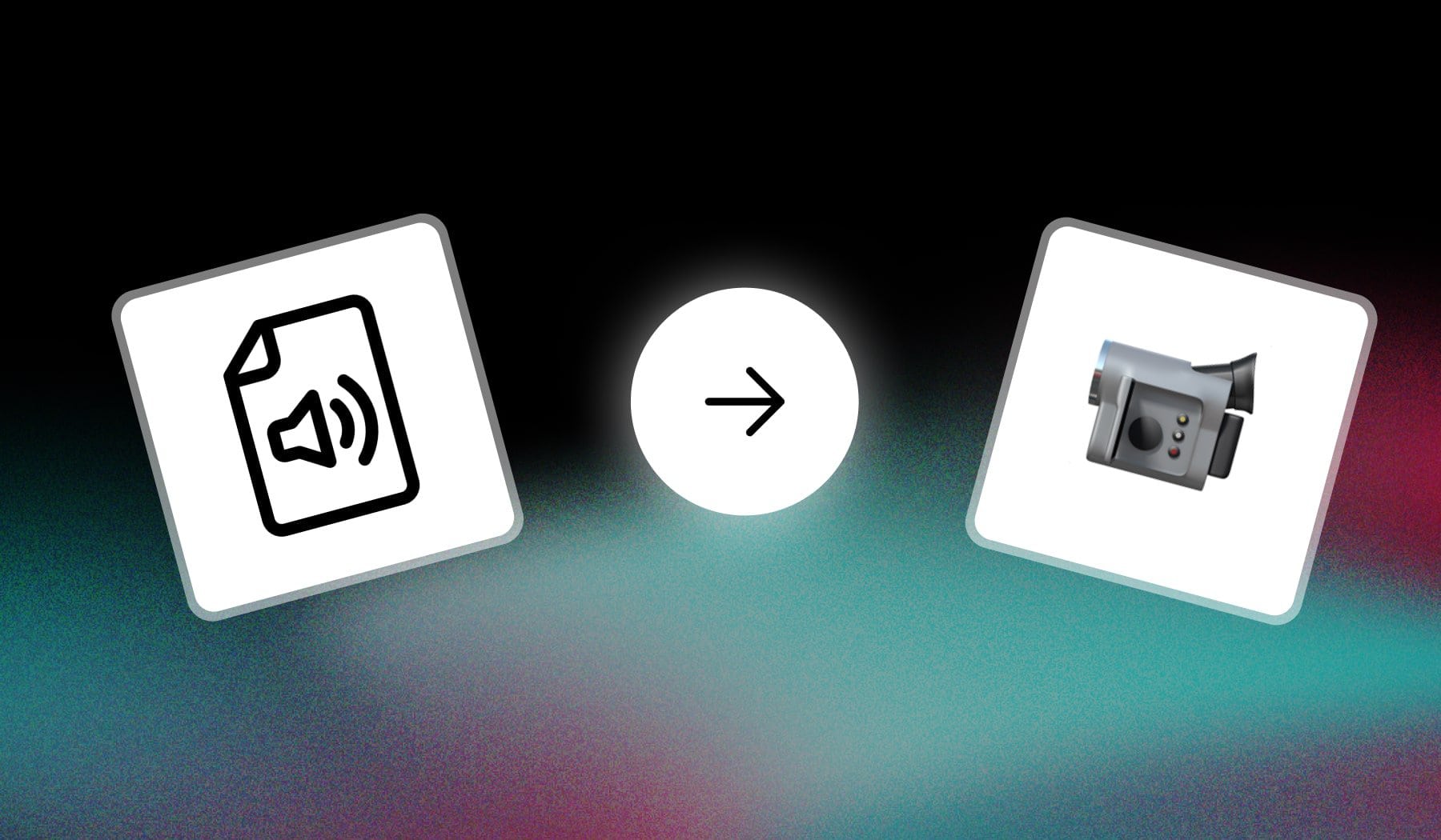 Audio File icon and Apple video camera emoji with arrow in between