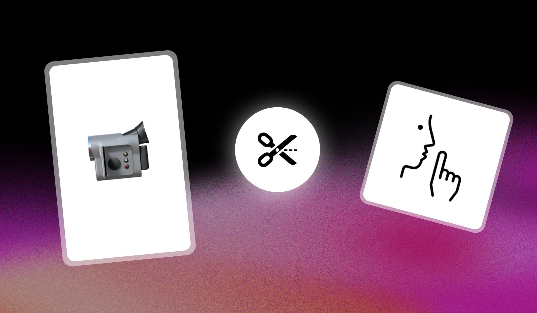 Video emoji and silence icon with a cutting scissors icon in-between