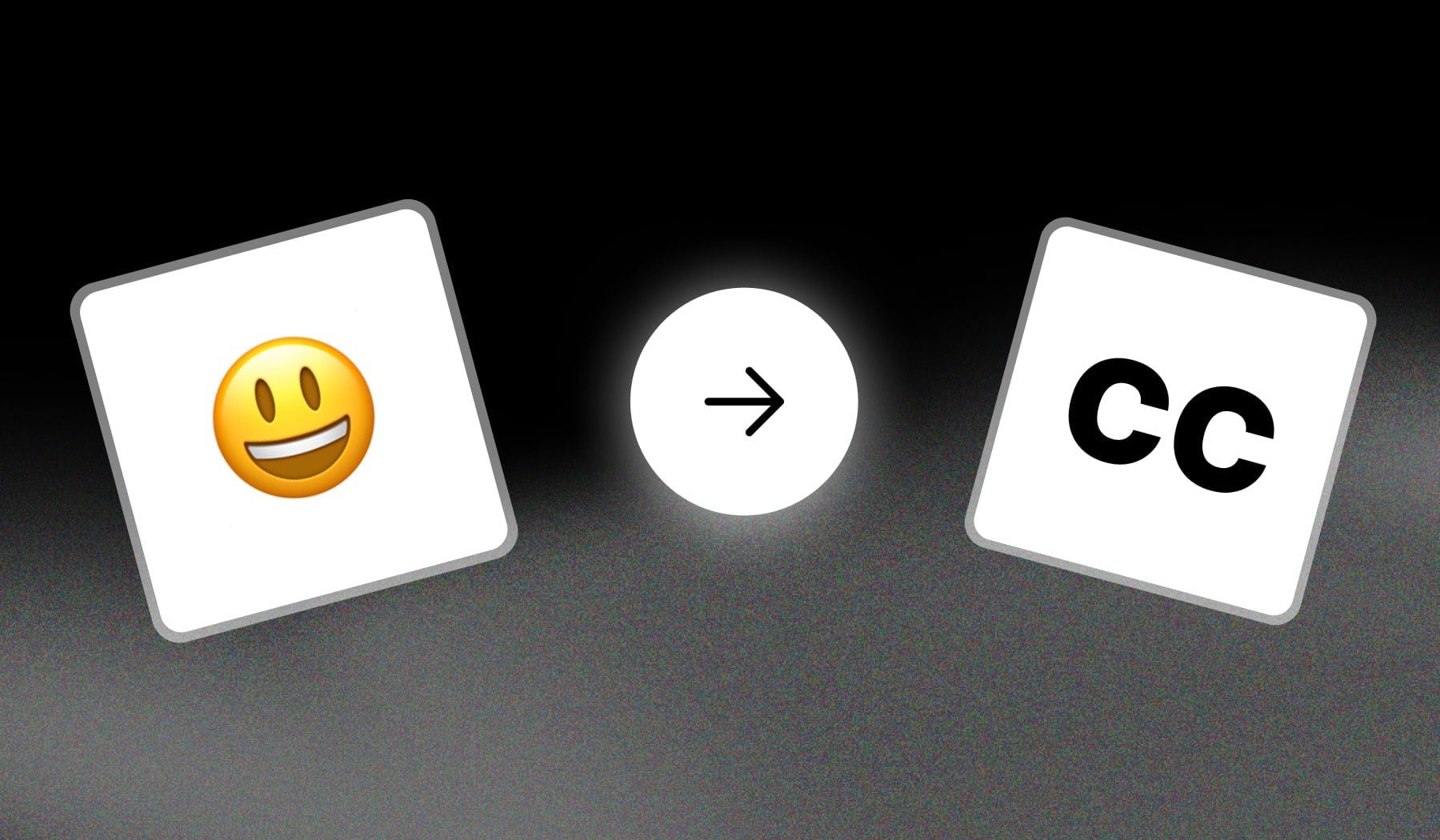 Smiley Emoji and CC captions icon with arrow in between