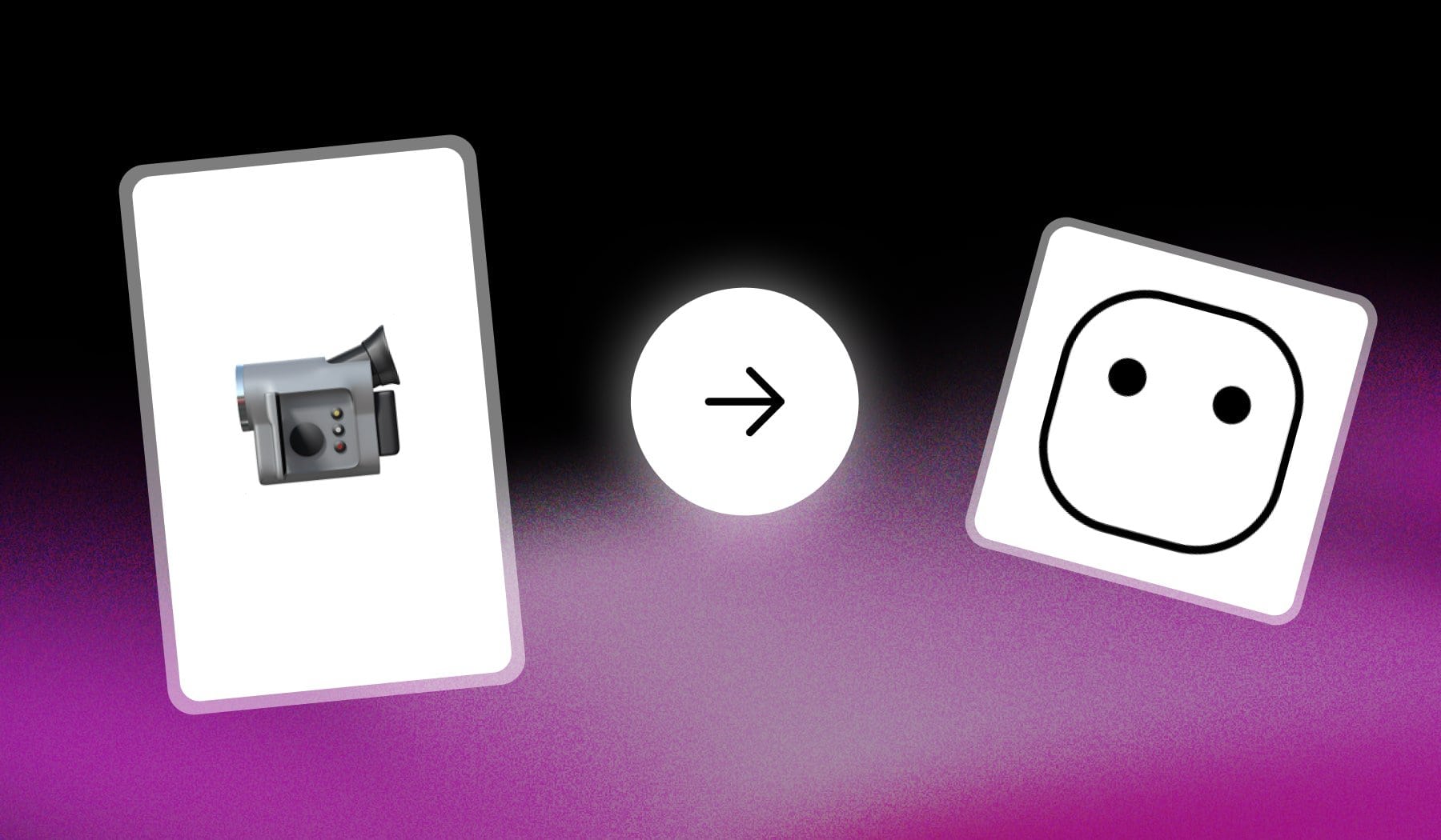 Video camera emoji and faceless icon with arrow in between