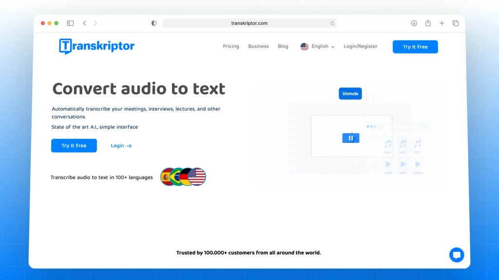 Transkriptor website