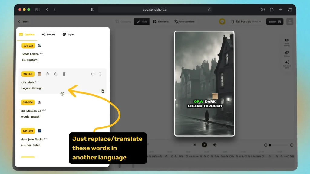 How to translate a video's captions using SendShort