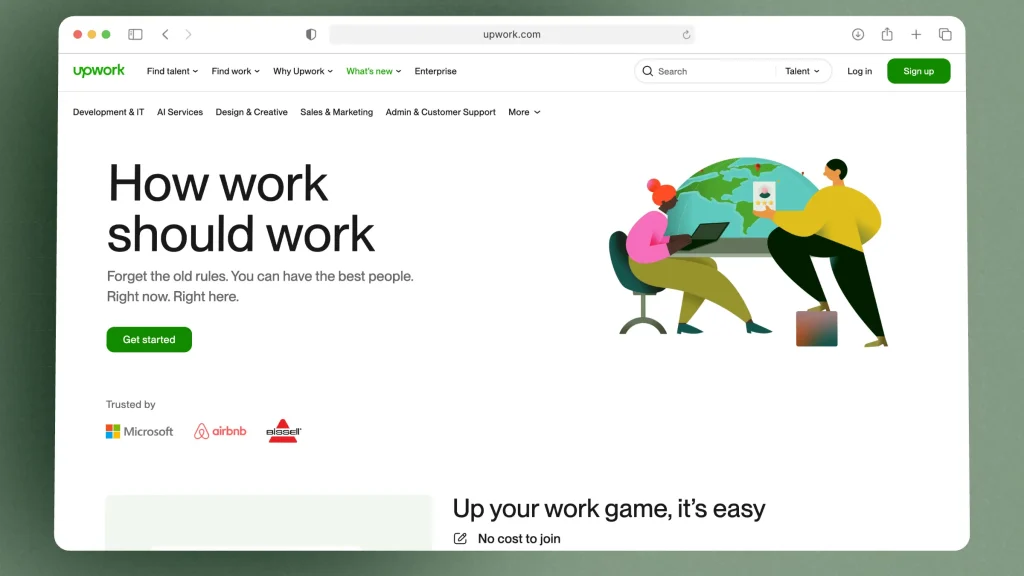 Screenshot of the upwork.com website