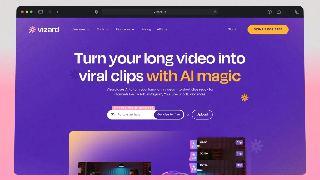 vizard.ai website homepage