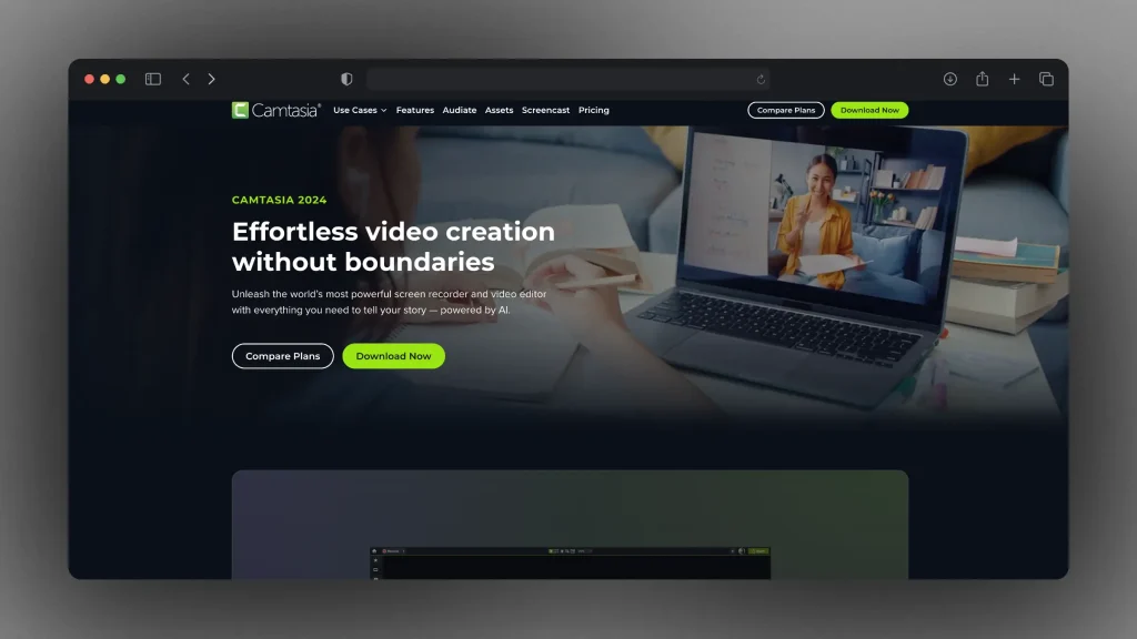 Camtasia landing page