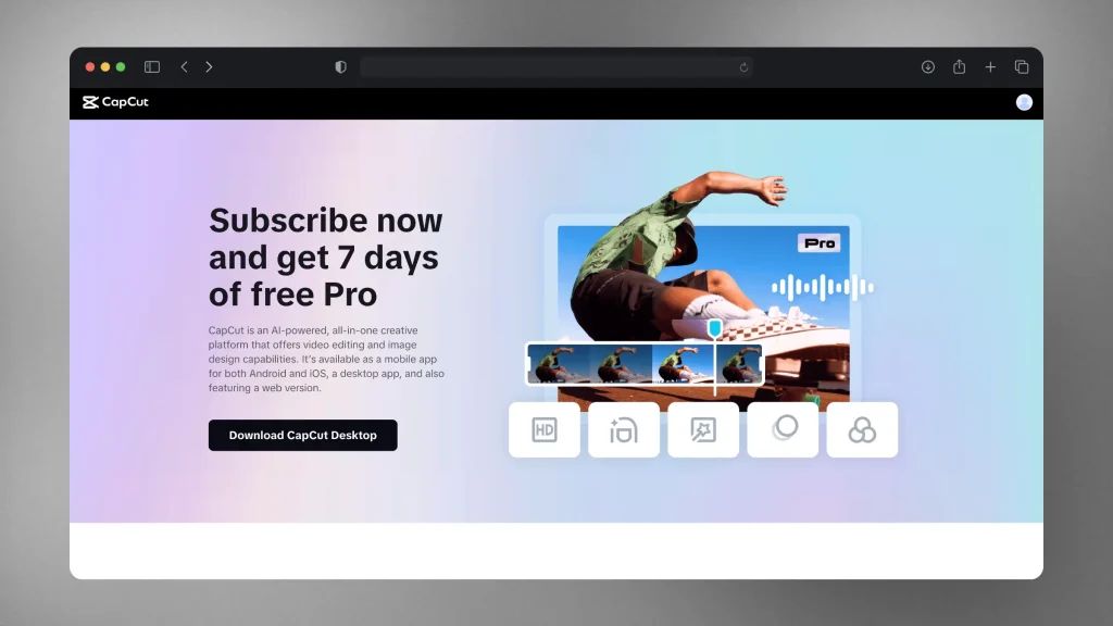 Capcut Pro subscription page