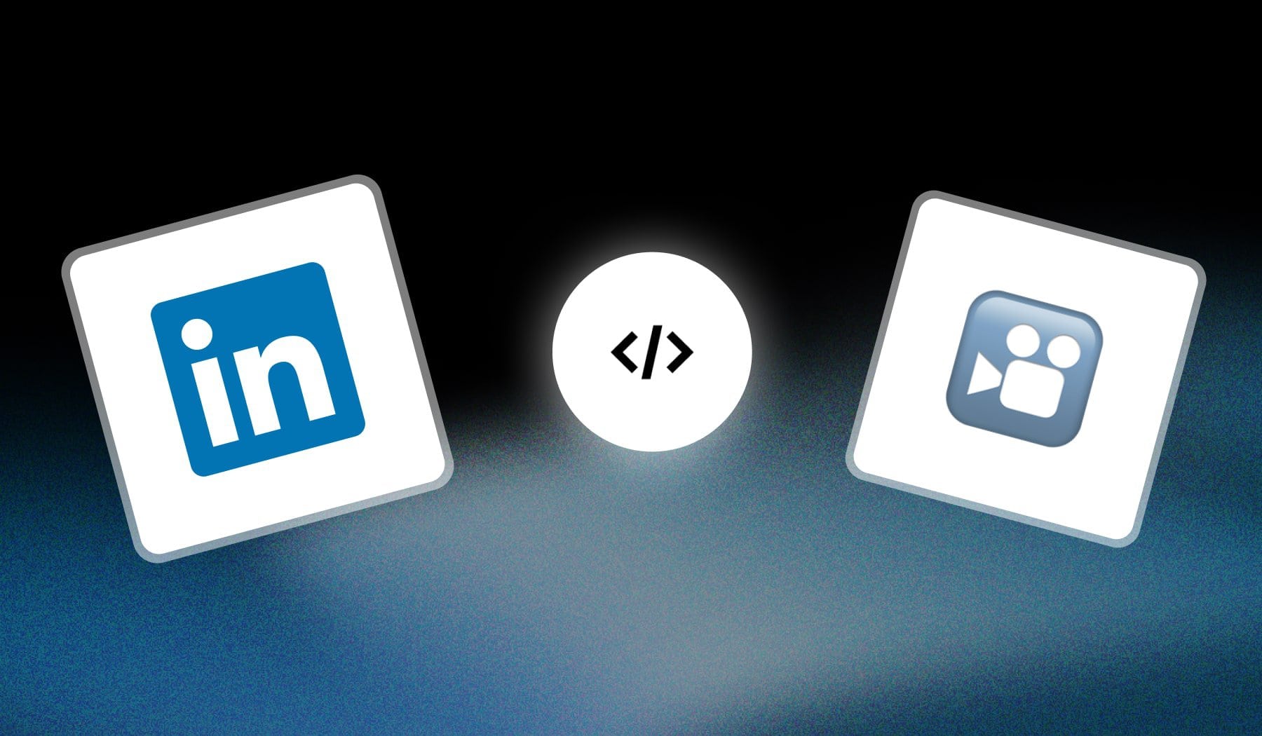 LinkedIn logo and Video Camera emoji with an 'embed' icon in between