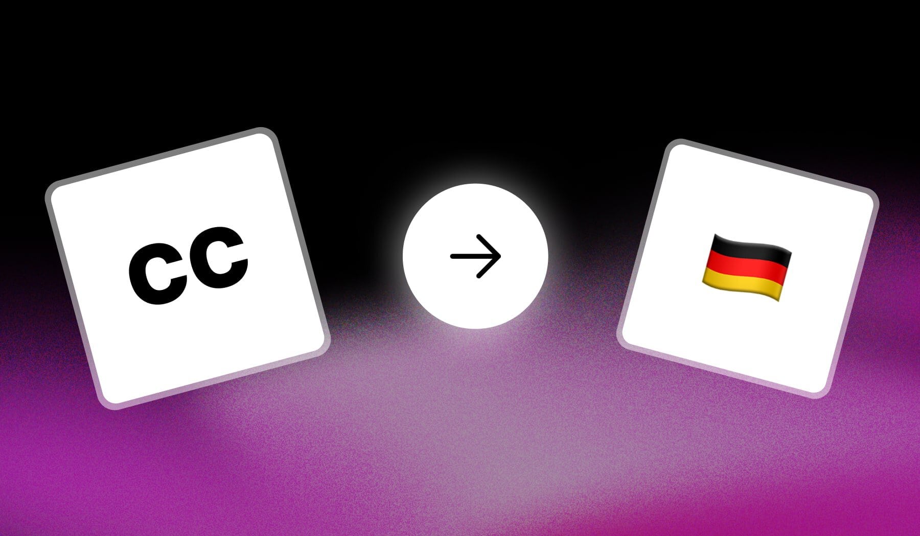 Closed captioning icon and German flag with an arrow in-between