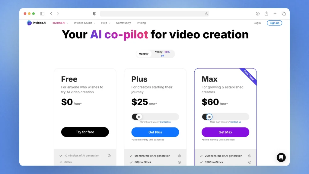 InVideo Pricing Plans