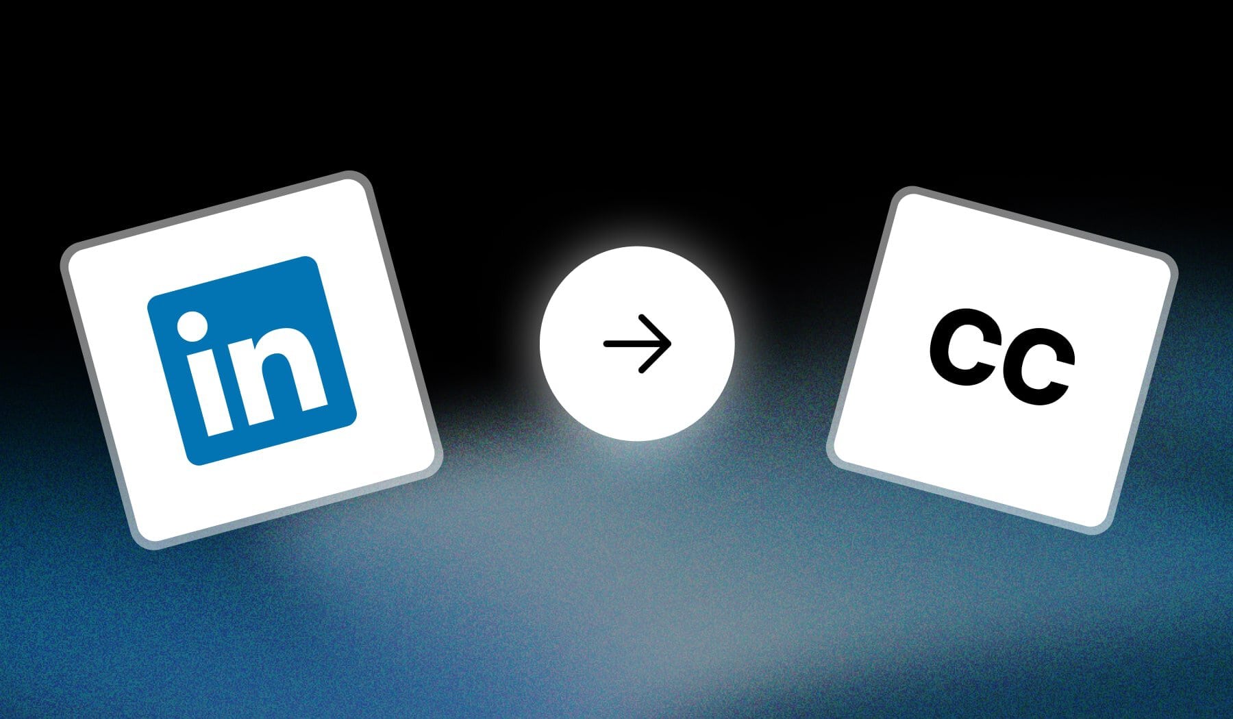 LinkedIn logo and closed captioning icon with an arrow in between